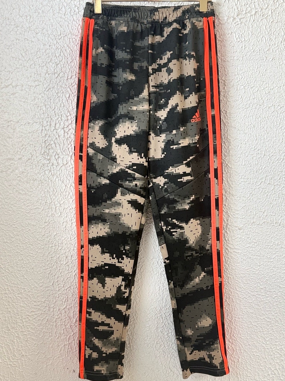 Adidas Boys Camo Track Pants Joggers Neon Orange Stripes Size Medium 11-12Y